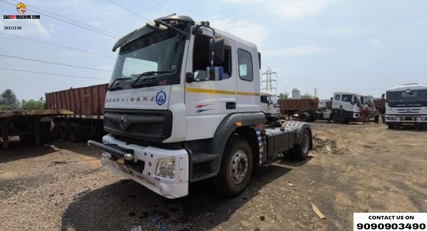 Used Bharat Banz Cab with 40 ft Flat bed trailer for sale